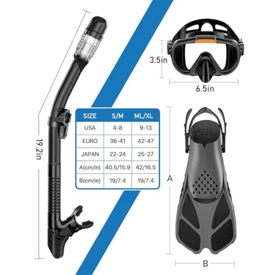4-In-1 Snorkel Set With Panoramic View Mask Dry Top Snorkel