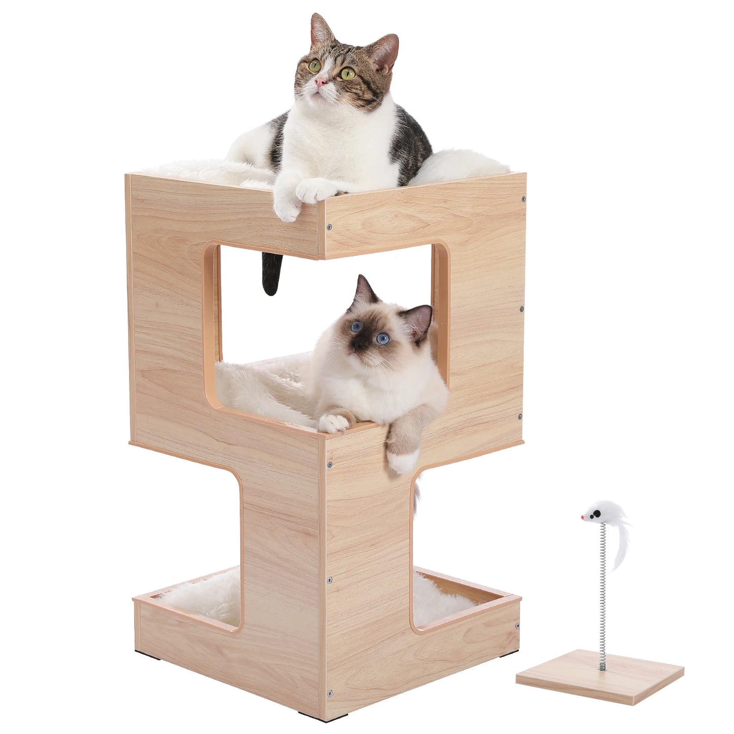 PAWZ Road Wooden Cat Condo House with Soft Mats And Scratcher