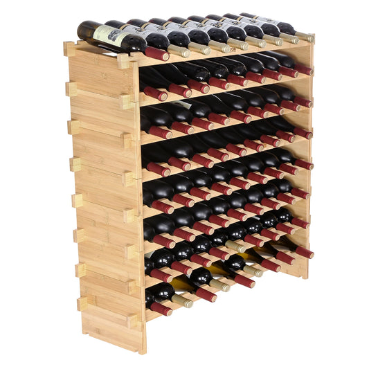SucceBuy Bamboo Eight Tier Stackable Free Standing Wine Rack Display
