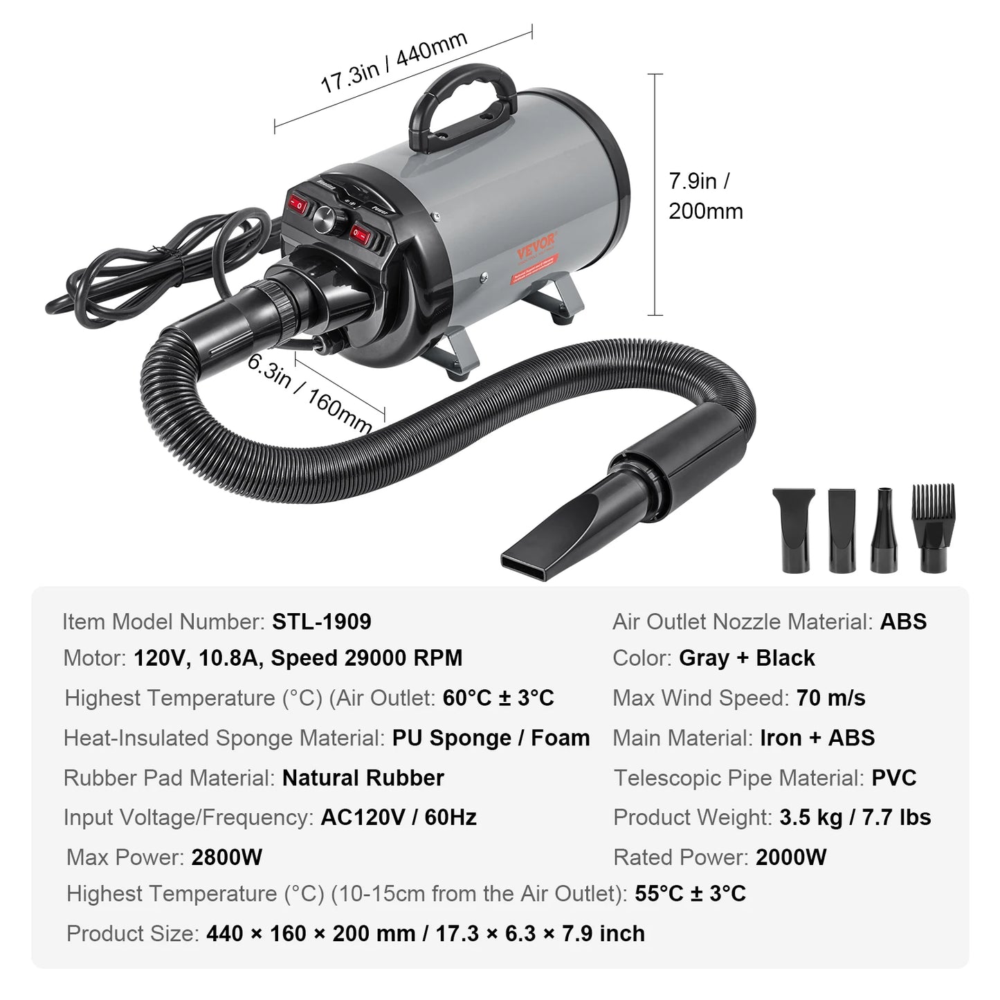 SucceBuy 2000W Pet Dog Grooming Blow Dryer With Adjustable Speed