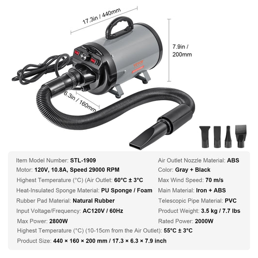 SucceBuy 2000W Pet Dog Grooming Blow Dryer With Adjustable Speed