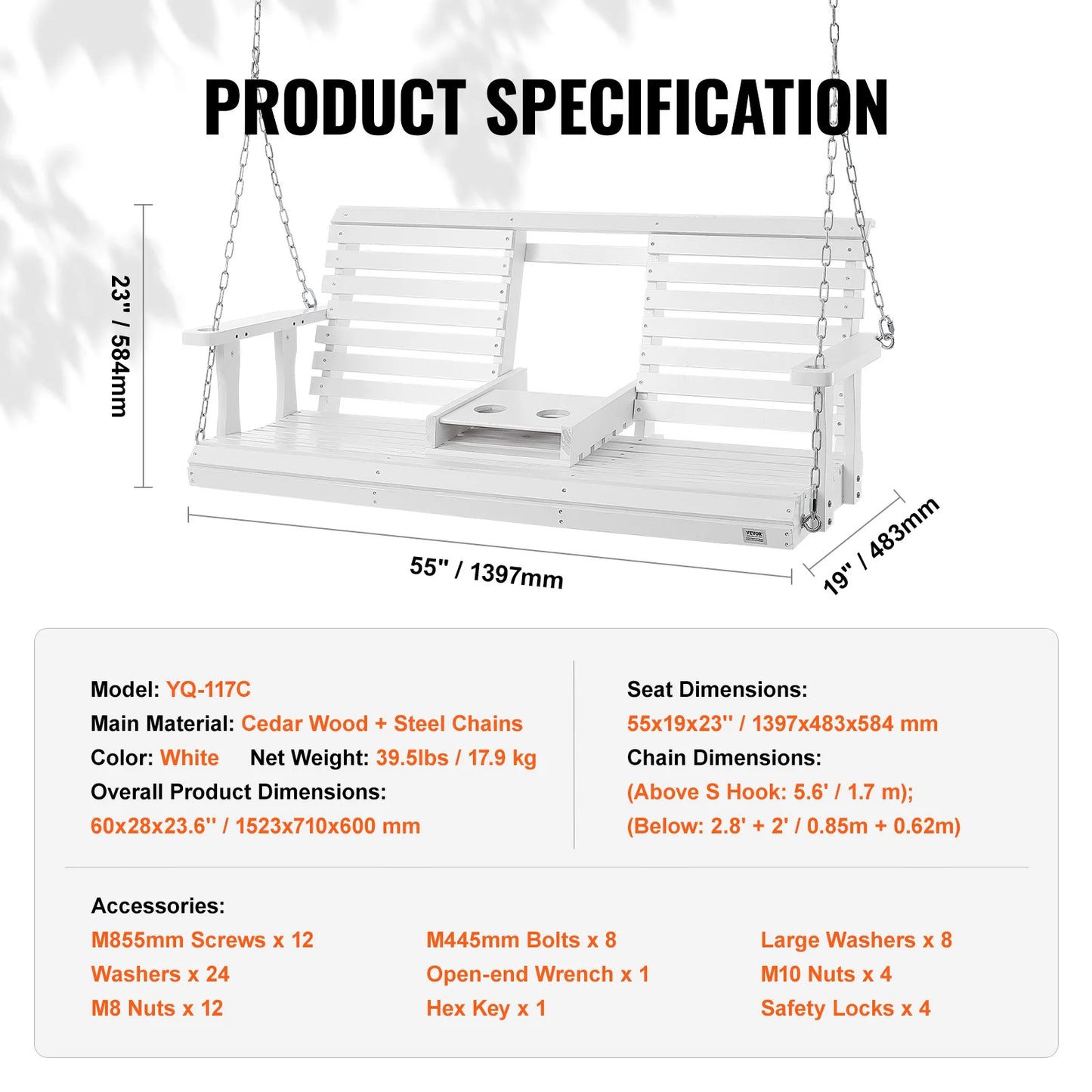 SucceBuy Wooden Porch Swing Outdoor Patio Garden Bench