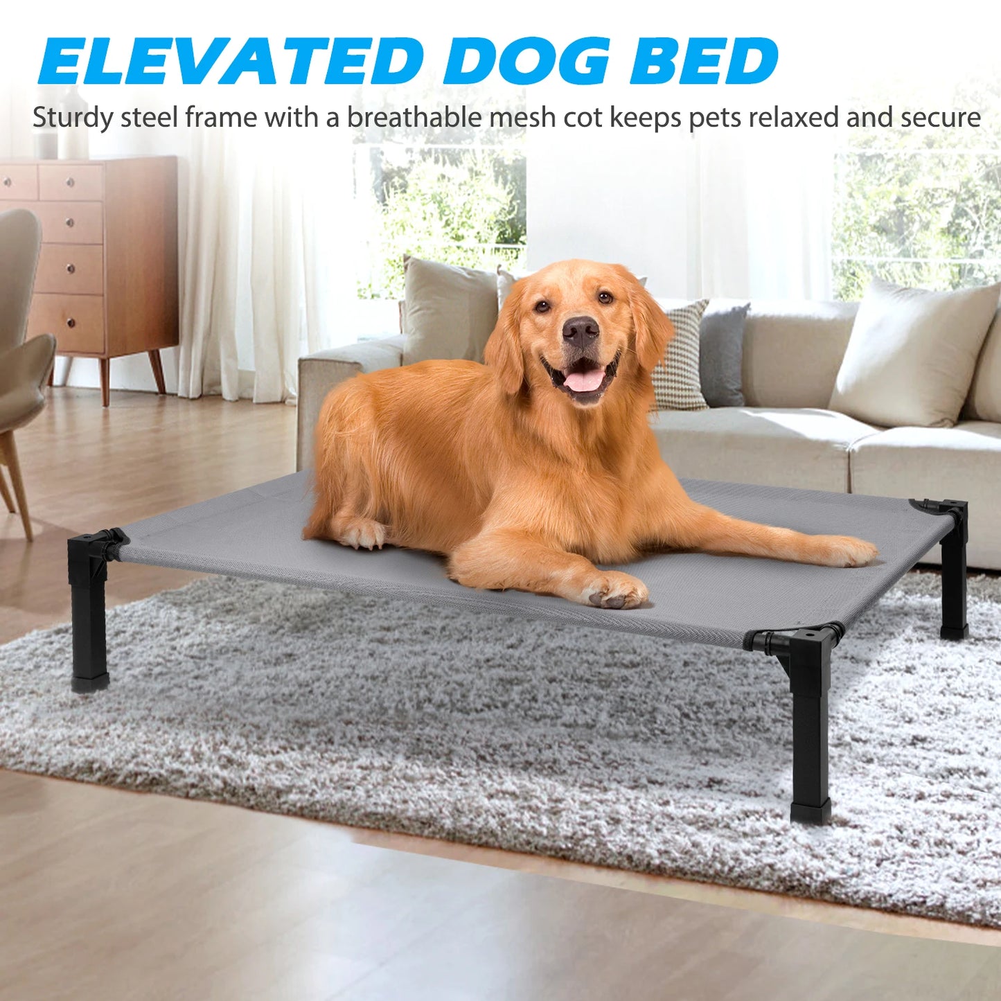 Elevated Cooling Dog Bed With Chewproof Mesh Metal Frame