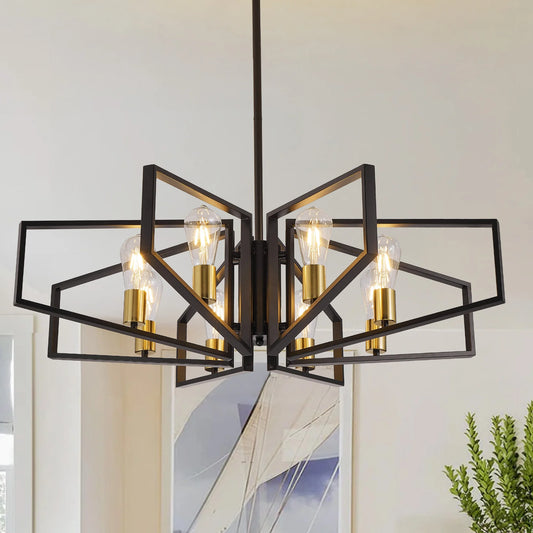 Geometric Eight Light Adjustable Chandelier With Metal Frame