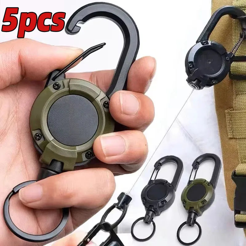 Retractable Heavy Duty Carabiner With Steel Wire Rope Buckle Key Ring