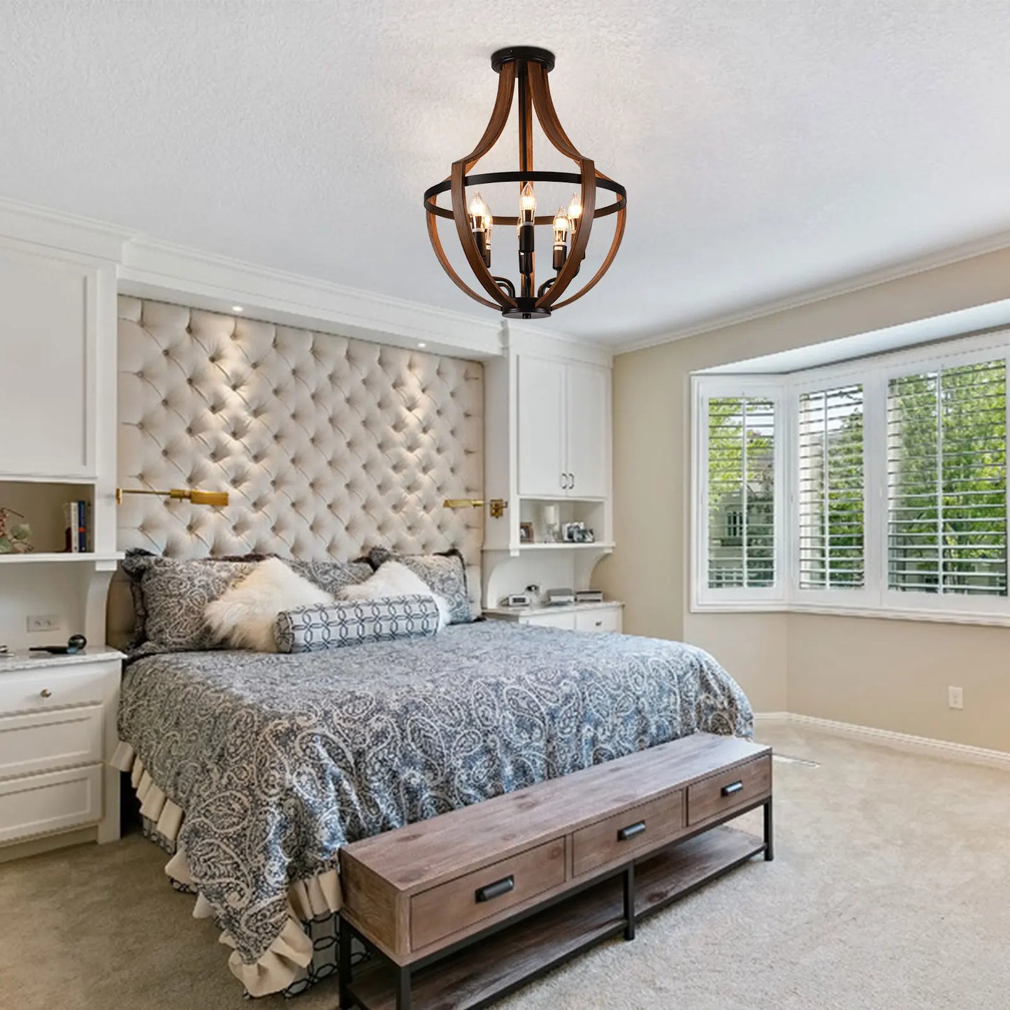 Modern Rustic Wood Pendant Light Fixture For Kitchen And Dining