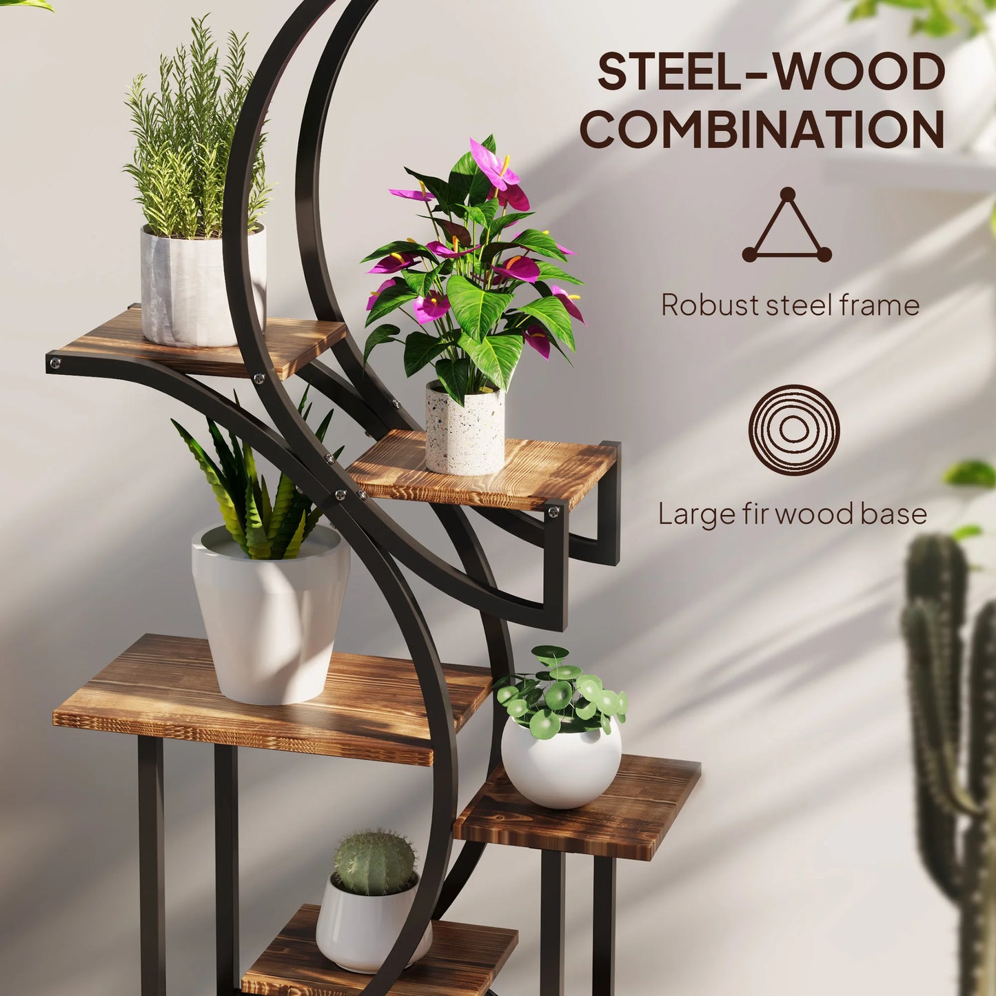 8 Tier Corner Plant Stand S Shaped Shelf Carbonized Finish