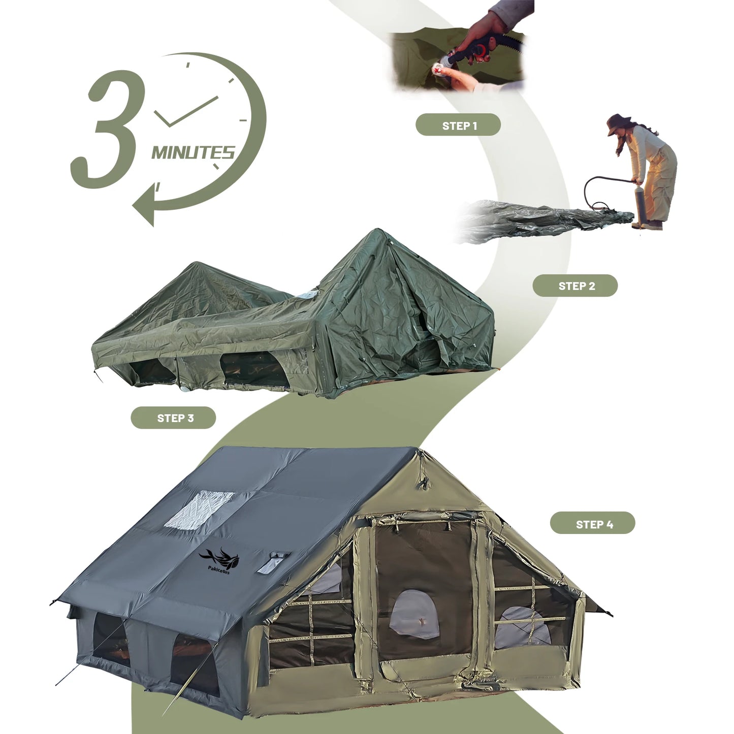 Pakicetus Quick Setup Inflatable Camping Tent Waterproof