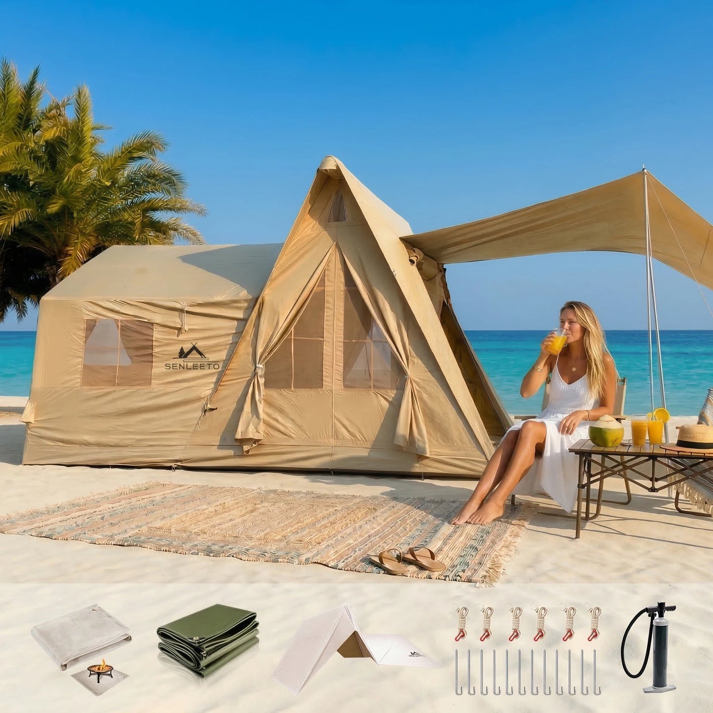 Senleeto Inflatable Tent For Camping Quick Setup Cabin Shelter