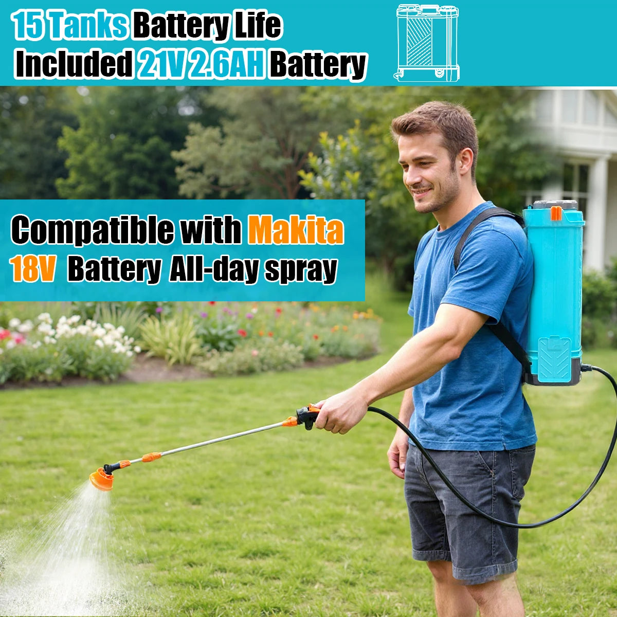 Battery Powered Backpack Sprayer 100 PSI Garden Sprayer Makita Compatible