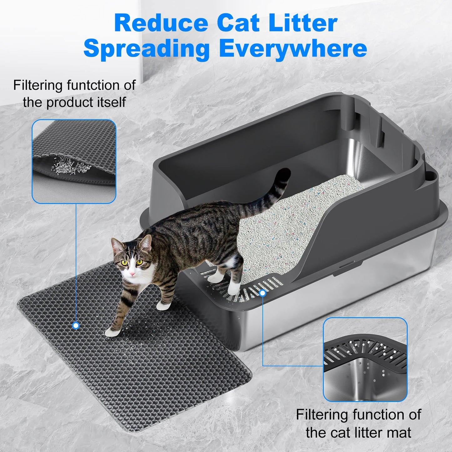 Stainless Steel Cat Litter Box Splashproof and Leakproof