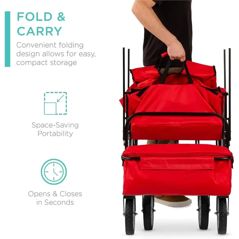 Folding Utility Wagon With Detachable Baskets For Outdoor Use 150lb Capacity