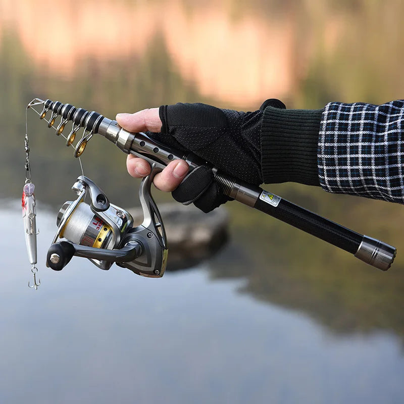 Telescopic Fishing Rod And Spinning Reel Combo Kit With Hooks
