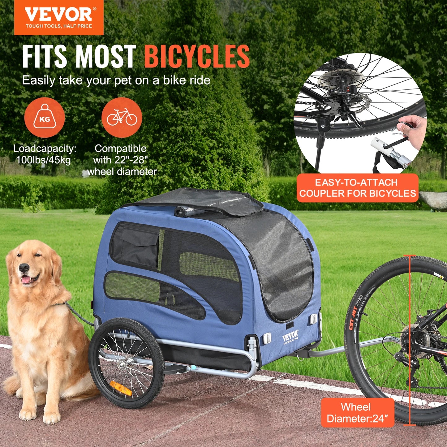 SucceBuy 100Lbs Pet Cart Bicycle Carrier Dog Bike Trailer