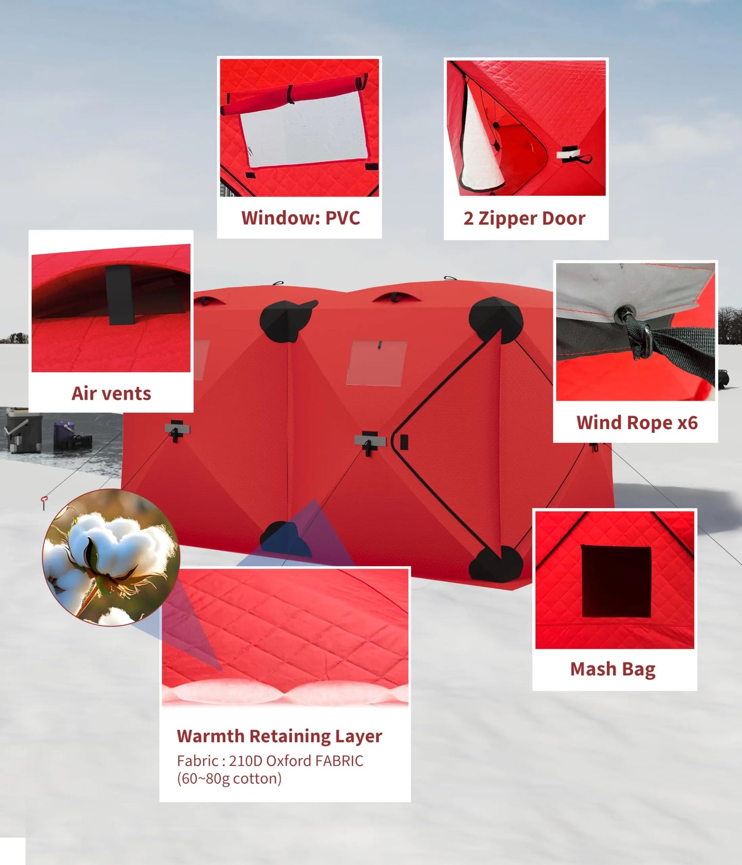 Pop Up Ice Fishing Tent Insulated Shelter For 3 To 4 Person Hub Style
