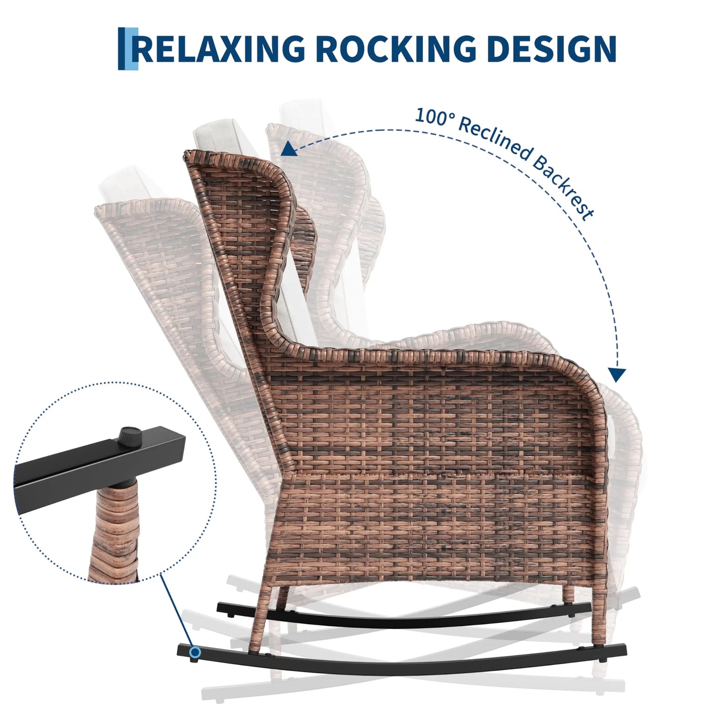 HiMISS Outdoor Wicker Rocking Chair All Weather Patio Rocker Cushions