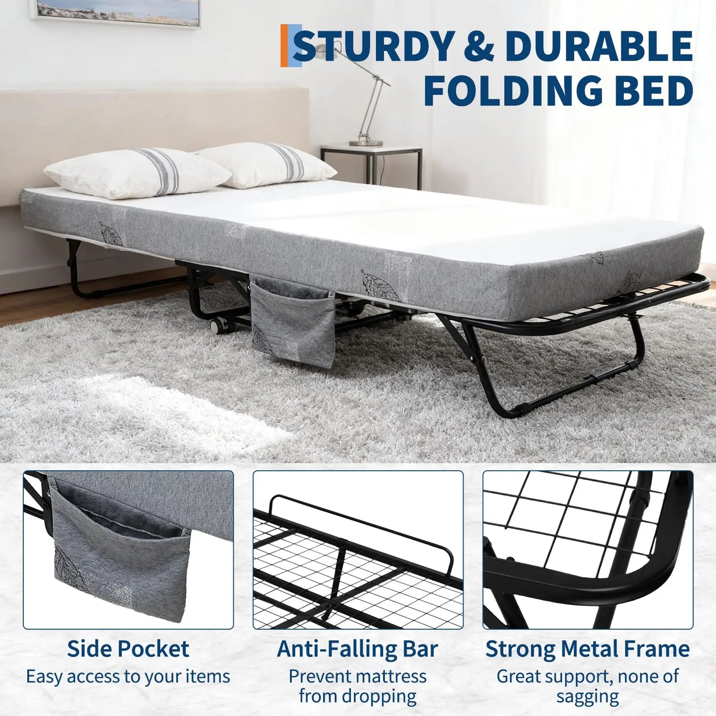 HiMISS Folding Bed With Mattress, Portable Rollaway Guest Bed