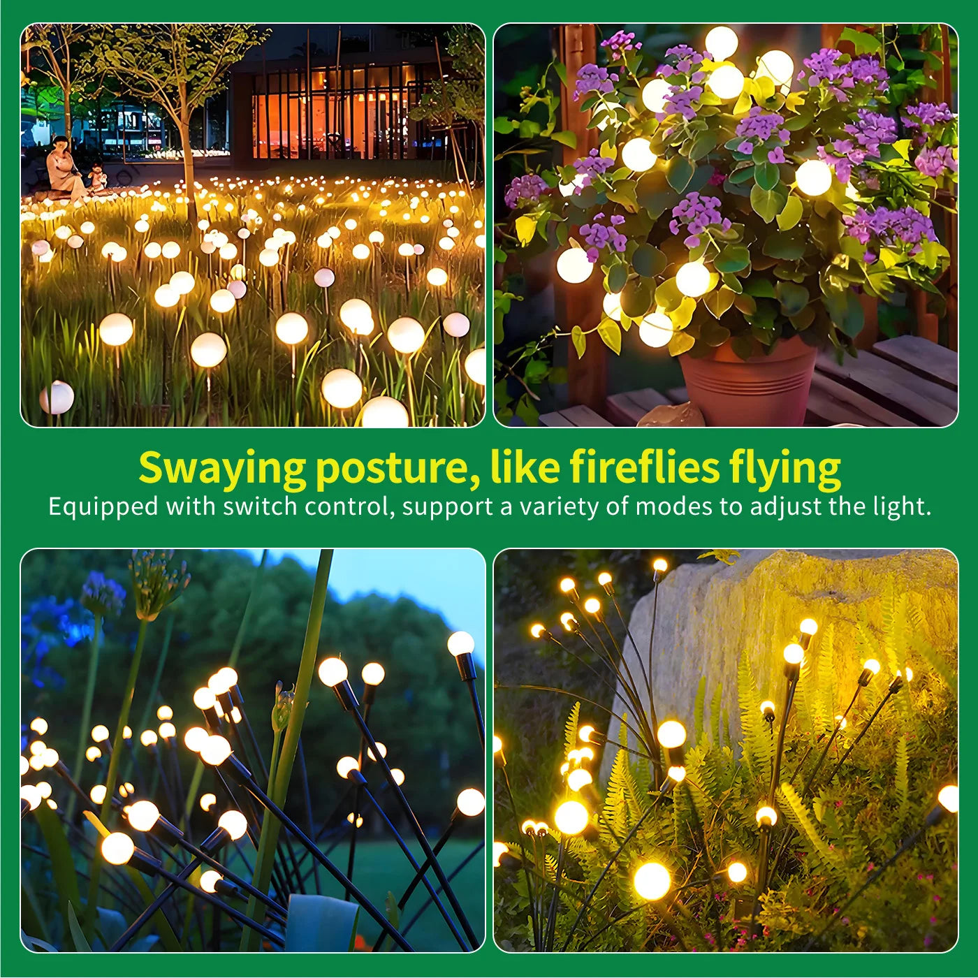 Solar Firefly LED Garden Lights Outdoor Waterproof Pathway Decor