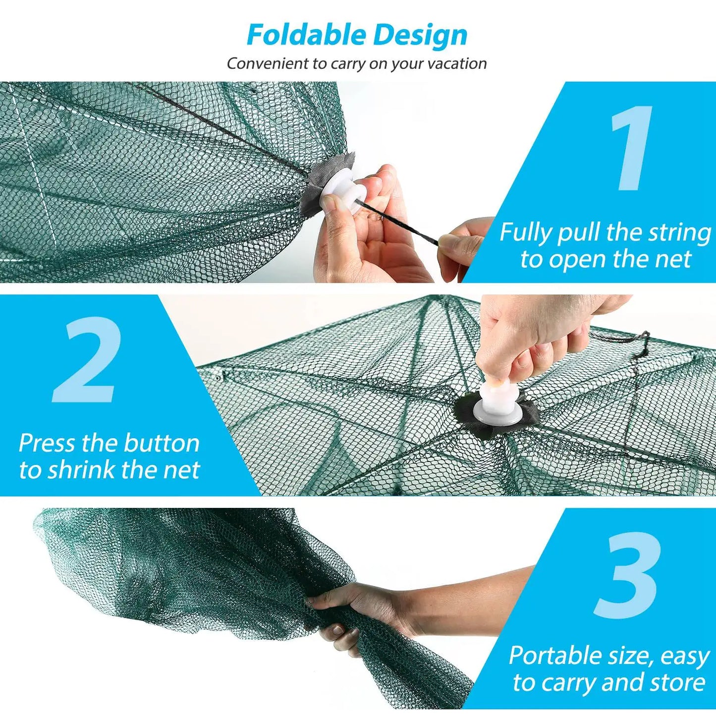 Foldable Hexagon Fishing Trap Net With Six Holes Portable Gear
