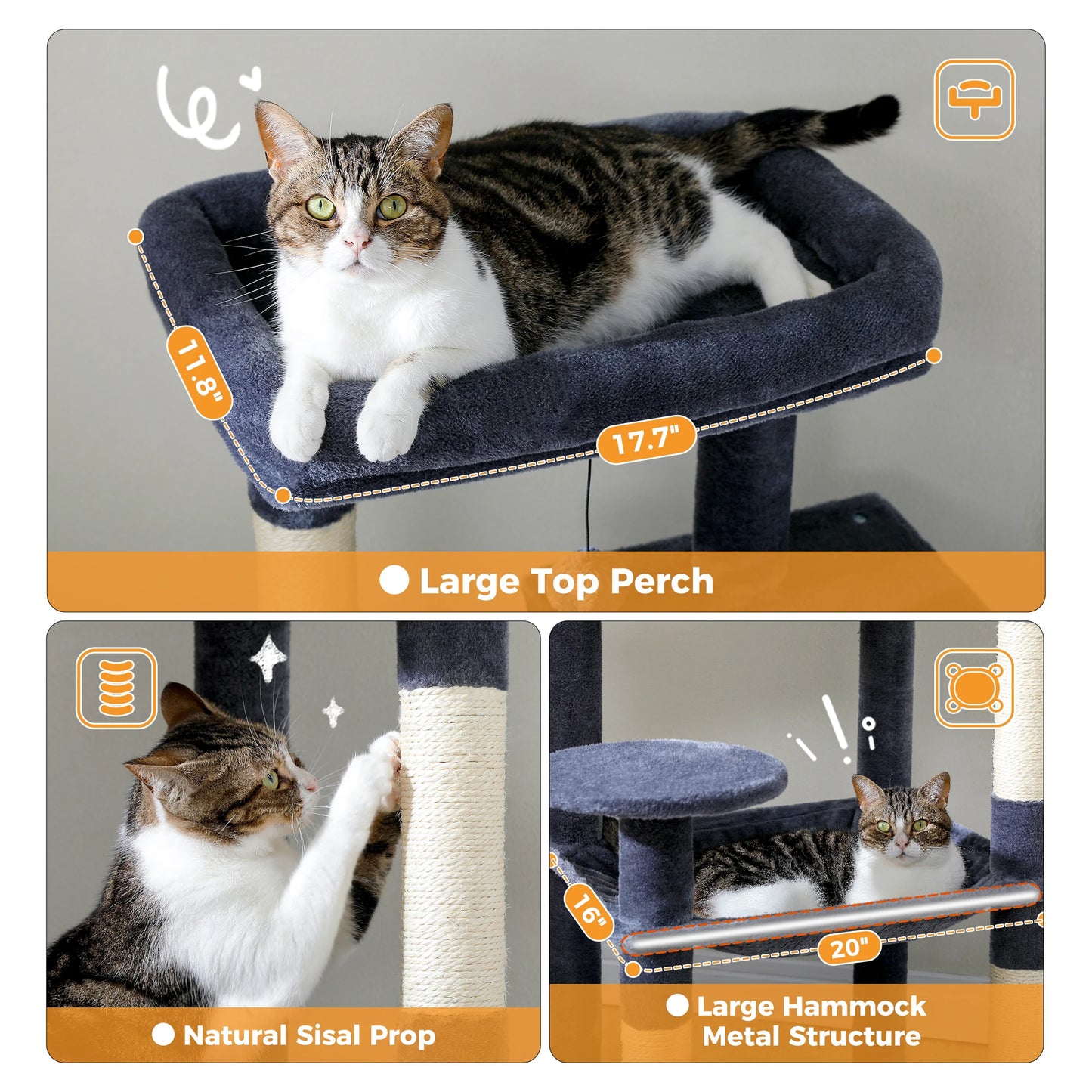 PawZ Road 5 Tier Indoor Cat Tree With Hammock