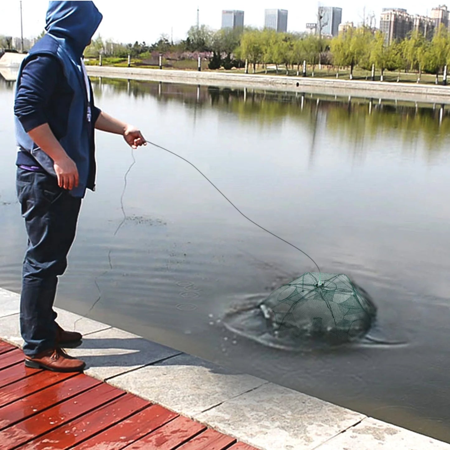 Foldable Hexagon Fishing Trap Net With Six Holes Portable Gear