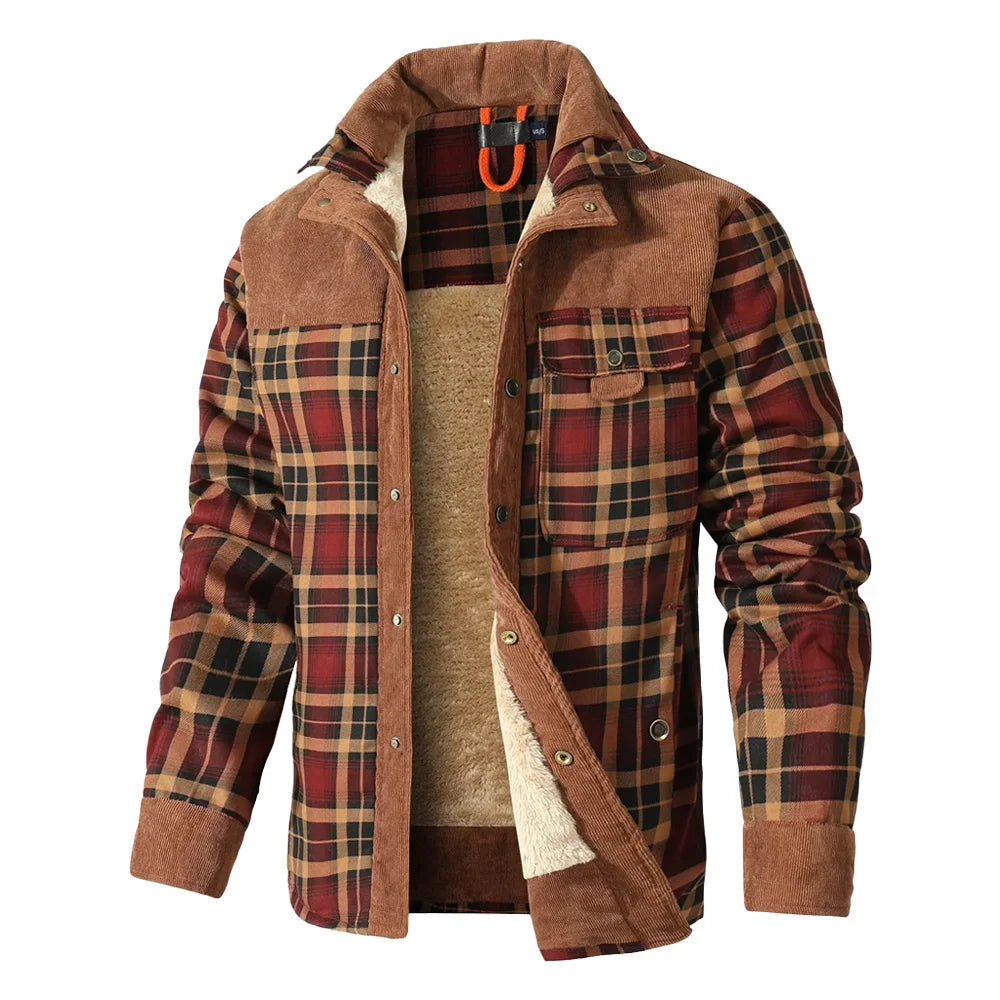 Winter Windproof Bomber Jacket for Men Plaid Sherpa Lined Flannel