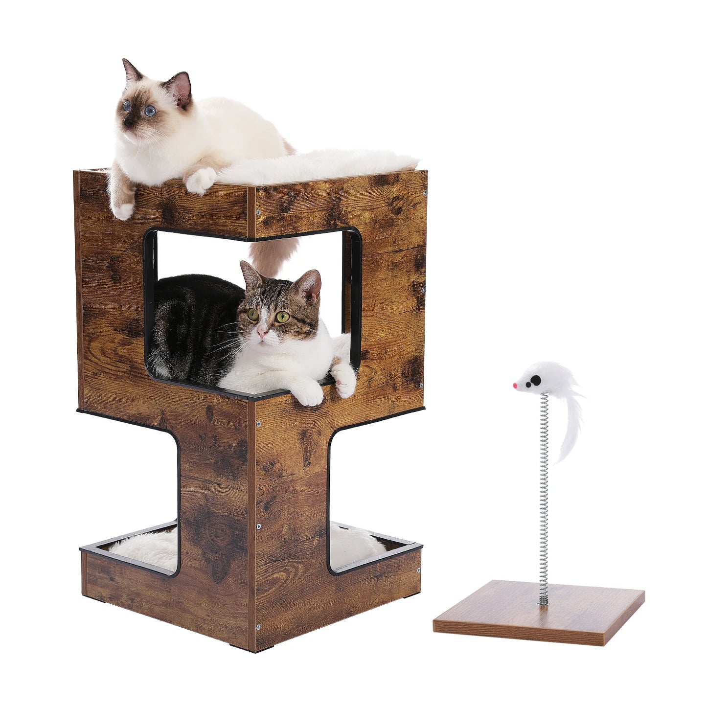 PAWZ Road Wooden Cat Condo House with Soft Mats And Scratcher