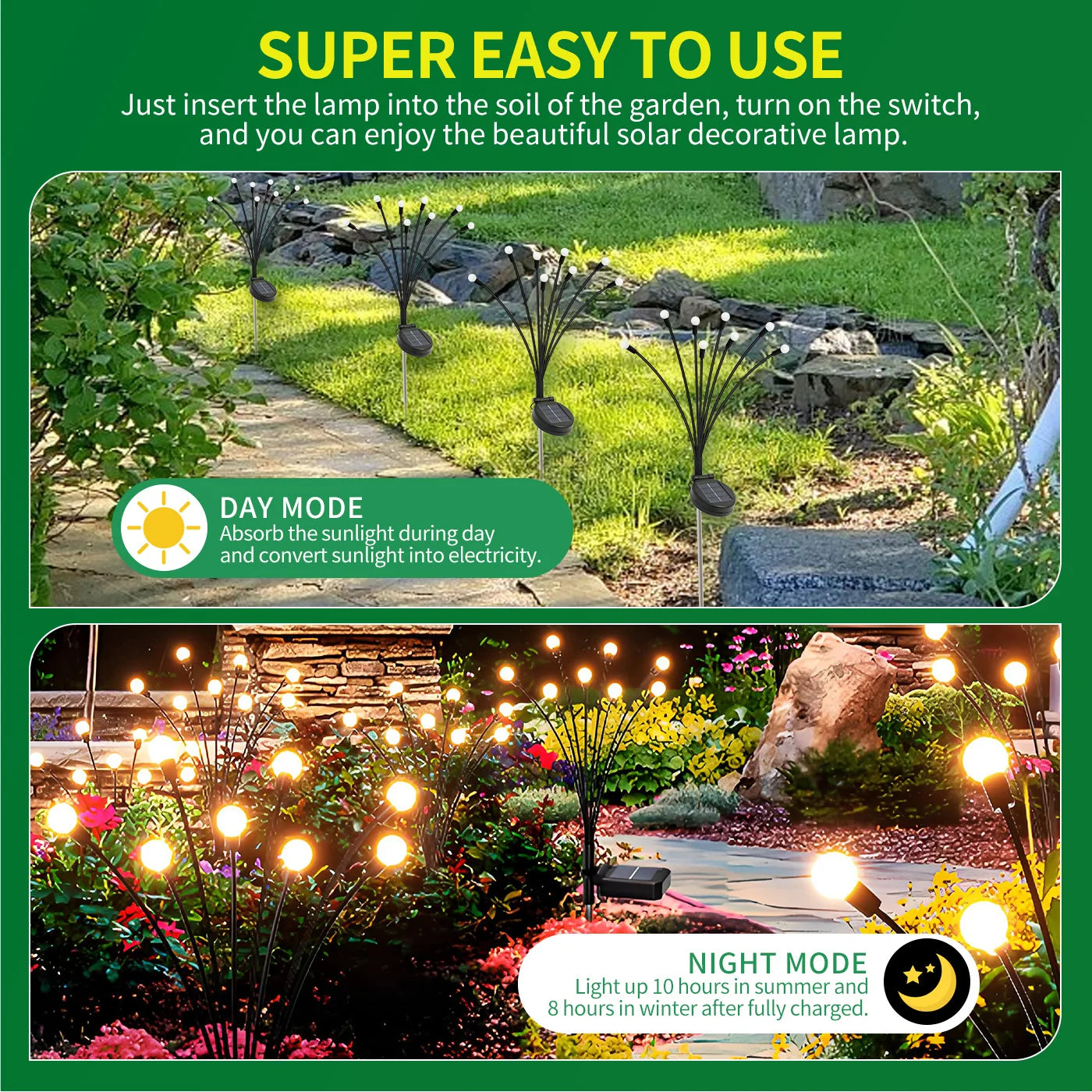 Solar Firefly LED Garden Lights Outdoor Waterproof Pathway Decor