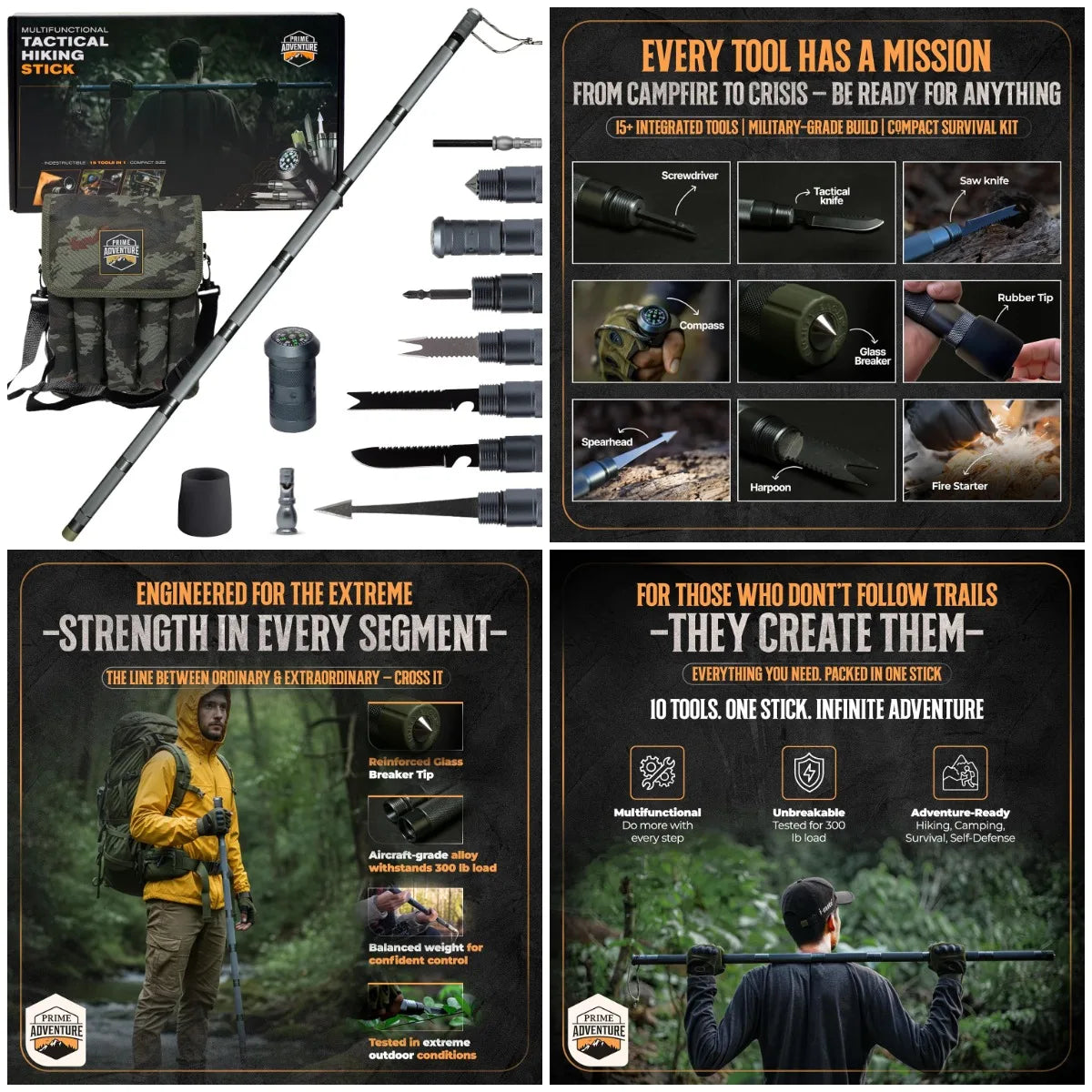YTYIN 15-In-1 Tactical Survival Walking Stick And Staff