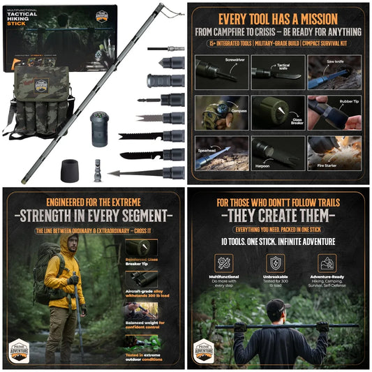 YTYIN 15-In-1 Tactical Survival Walking Stick And Staff