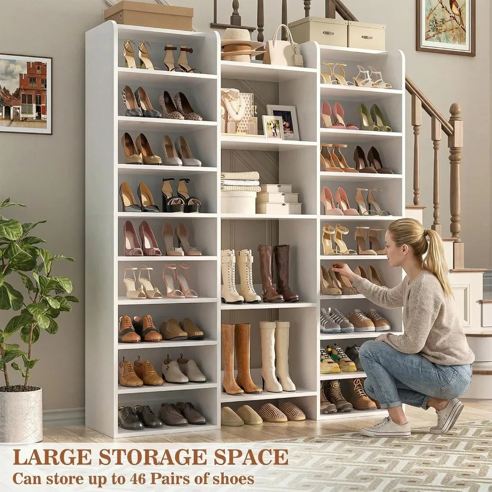 14-Tier Wood Shoe Cabinet Organizer Freestanding For Entryway