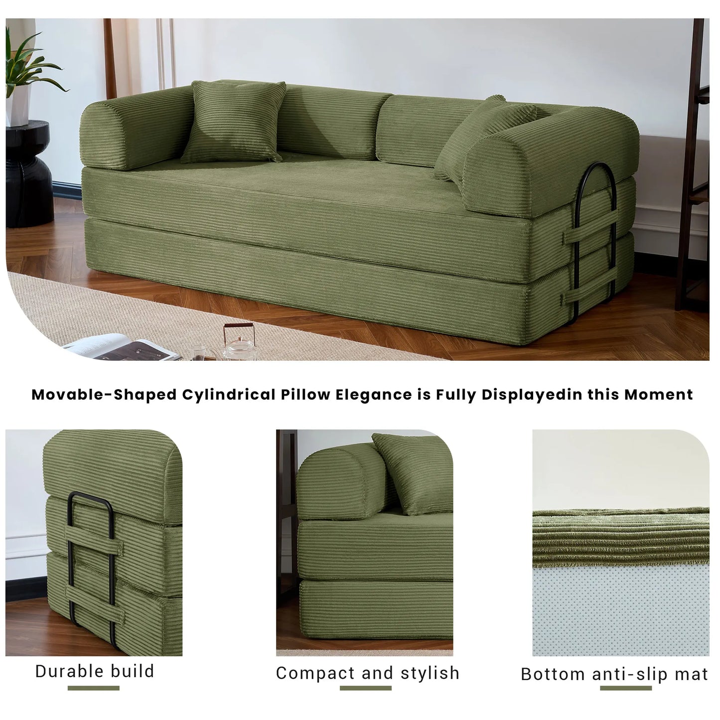 Corduroy Upholstered Convertible Sofa Bed Loveseat Sleeper