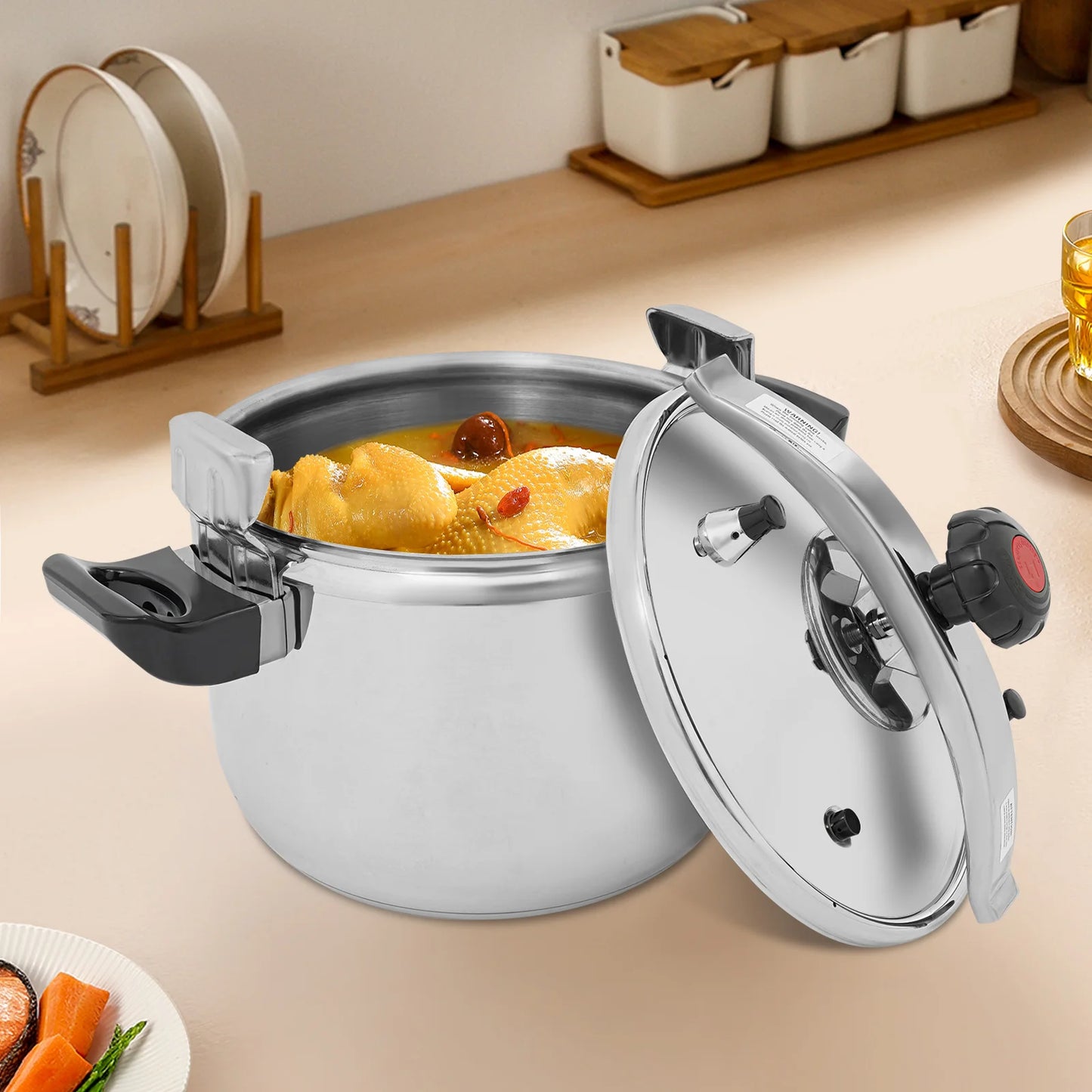 Bymaocar Silver 201 Stainless Steel Round Pressure Cooker