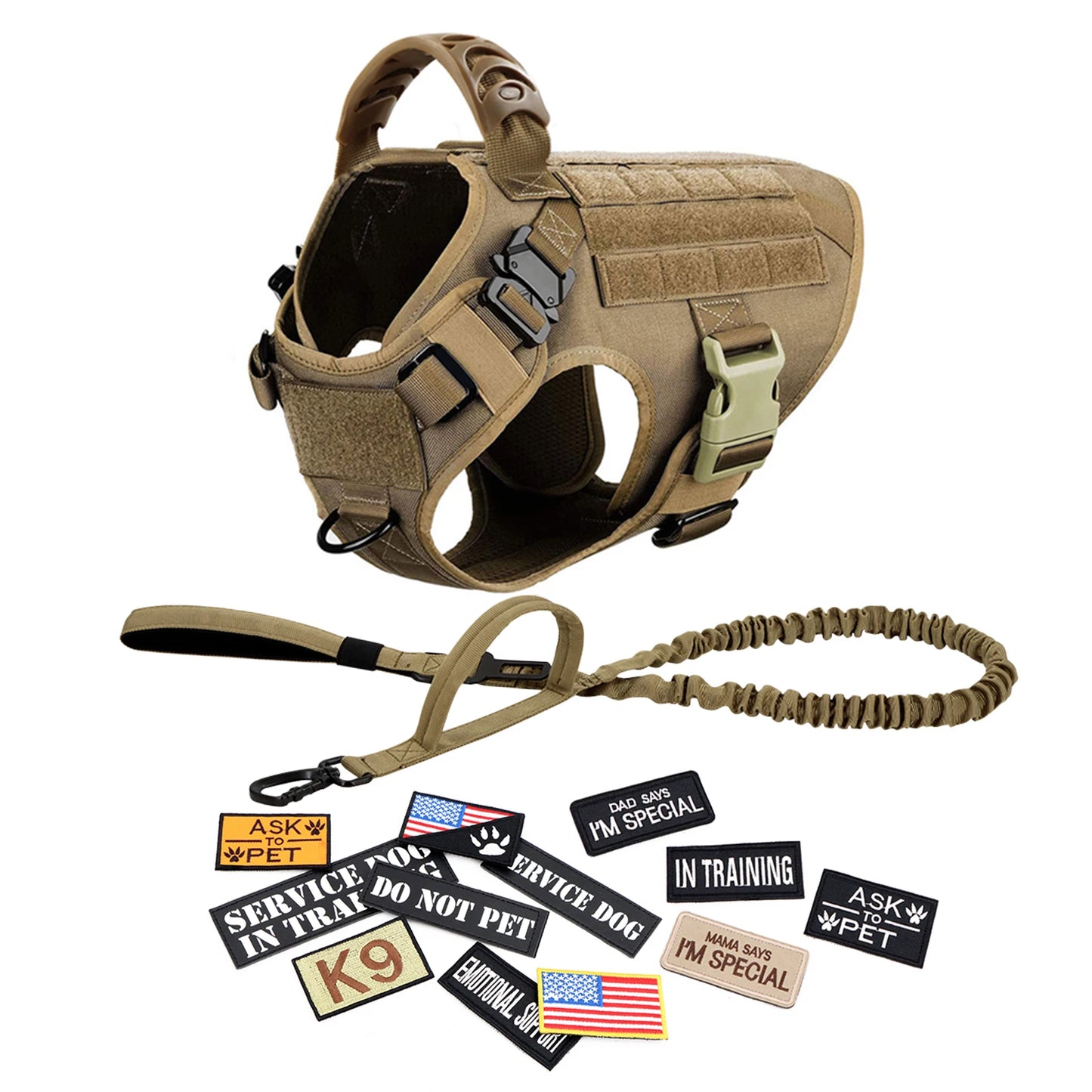 PETRAVELCN Military Large Dog Harness Vest Set for Malinois Training