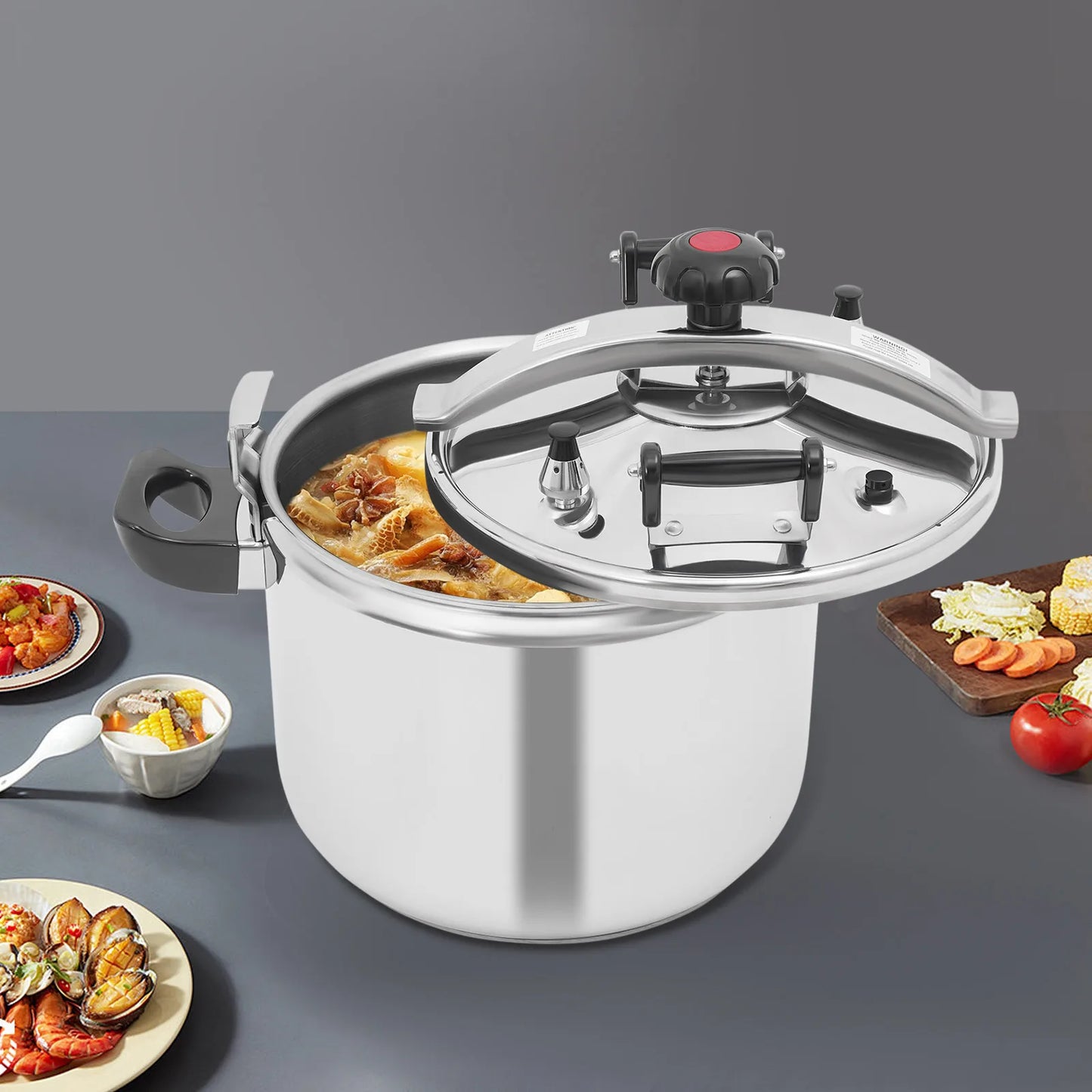 Bymaocar Silver 201 Stainless Steel Round Pressure Cooker