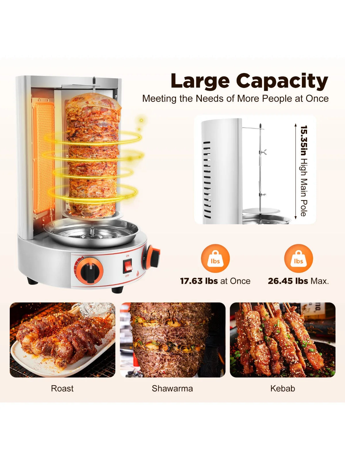 Electric Vertical Shawarma Rotating Gas Broiler Gyro Grill 2 Burners