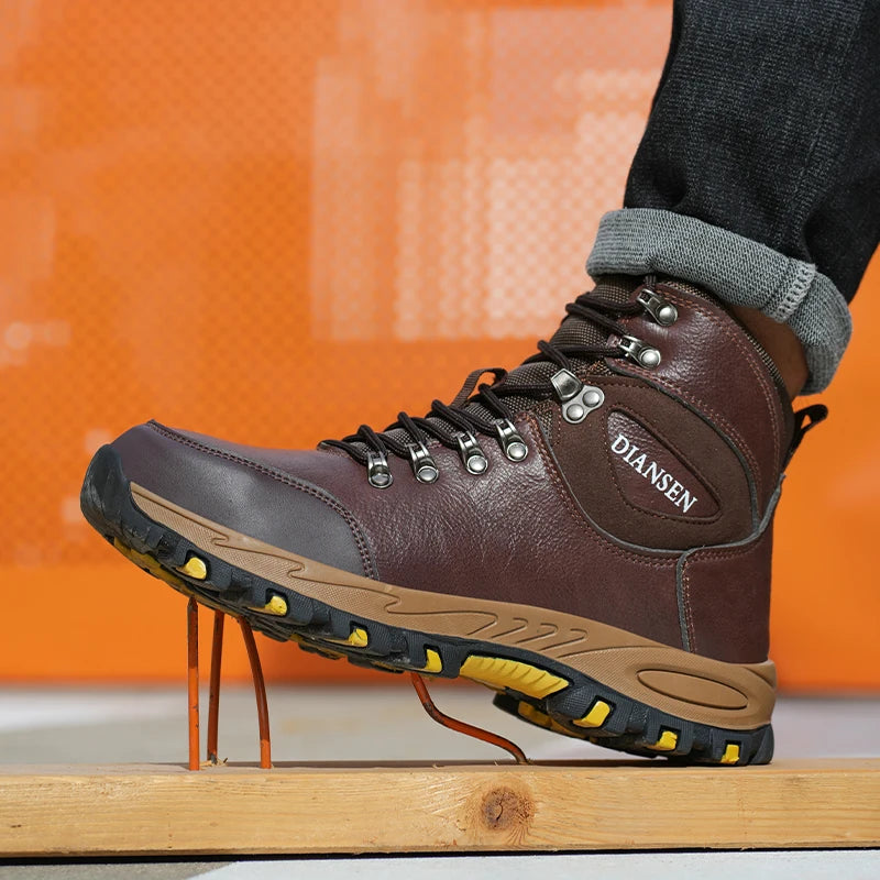 VEIGAR Waterproof Leather Work Boots For Men Safety Anti Puncture