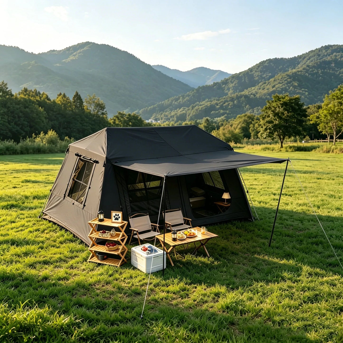 YC-15 Family Quick Setup Camping Tent with Front Awning