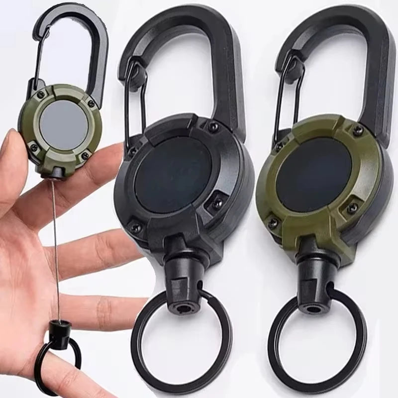 Retractable Heavy Duty Carabiner With Steel Wire Rope Buckle Key Ring