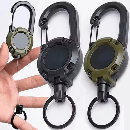Retractable Heavy Duty Carabiner With Steel Wire Rope Buckle Key Ring