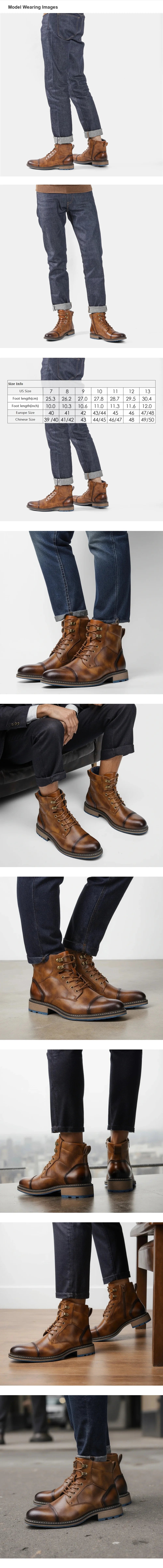 Classic Men's Spring Leather Ankle Boots With Zipper And Metal Decoration