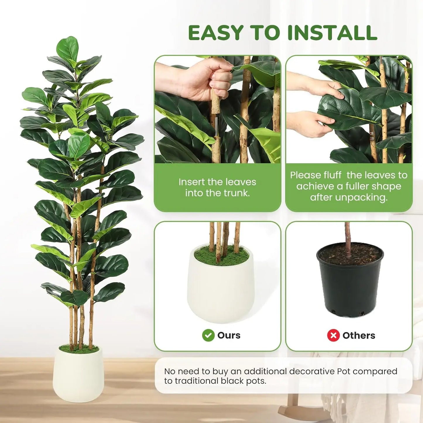HiMISS Fiddle Leaf Fig Tree With Pot Artificial Greenery