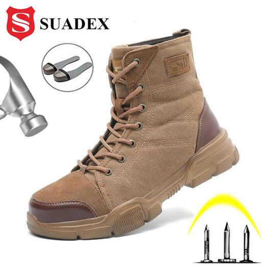 SUADEX Indestructible Steel Toe Boots For Men Work Safety Shoes