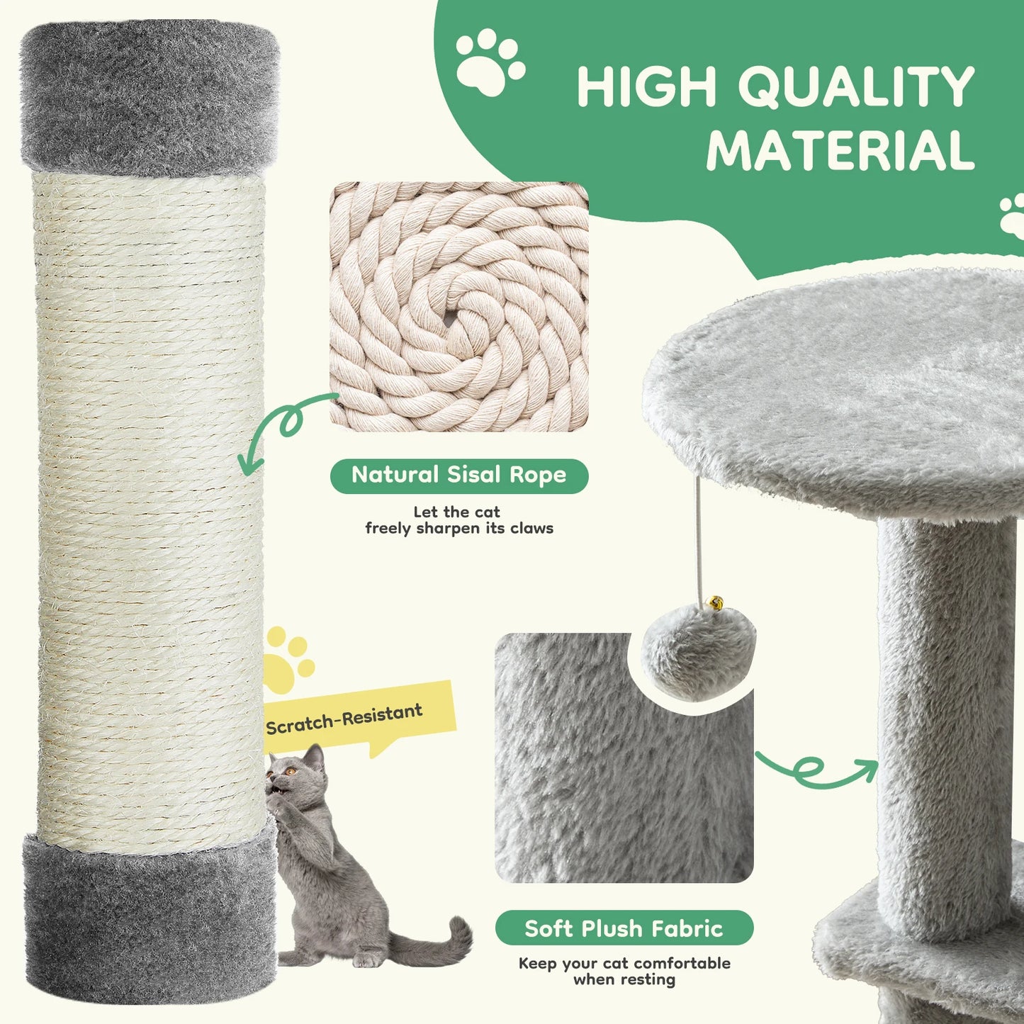 JHK Cat Tree Four Tier Tall Multi Cat Climbing Tower For Indoor Cats
