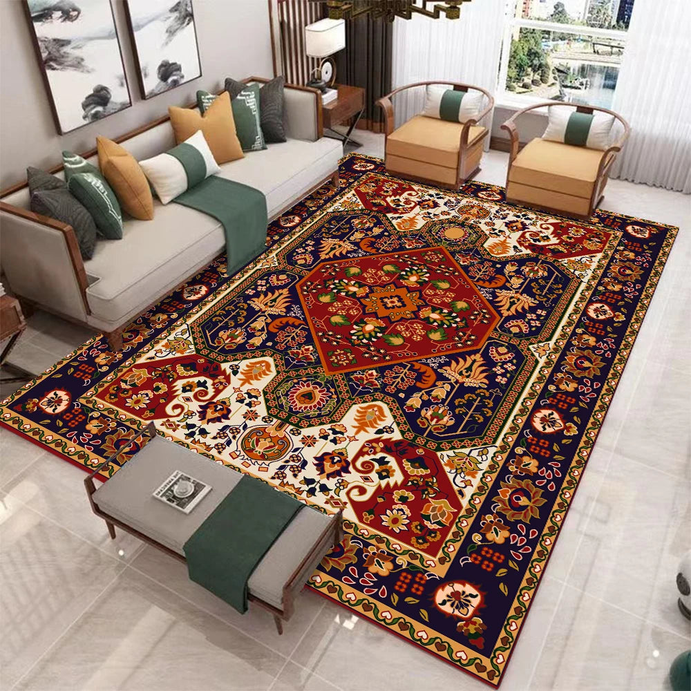 European Retro Geometric Large Rug For Living Room Non Slip Washable