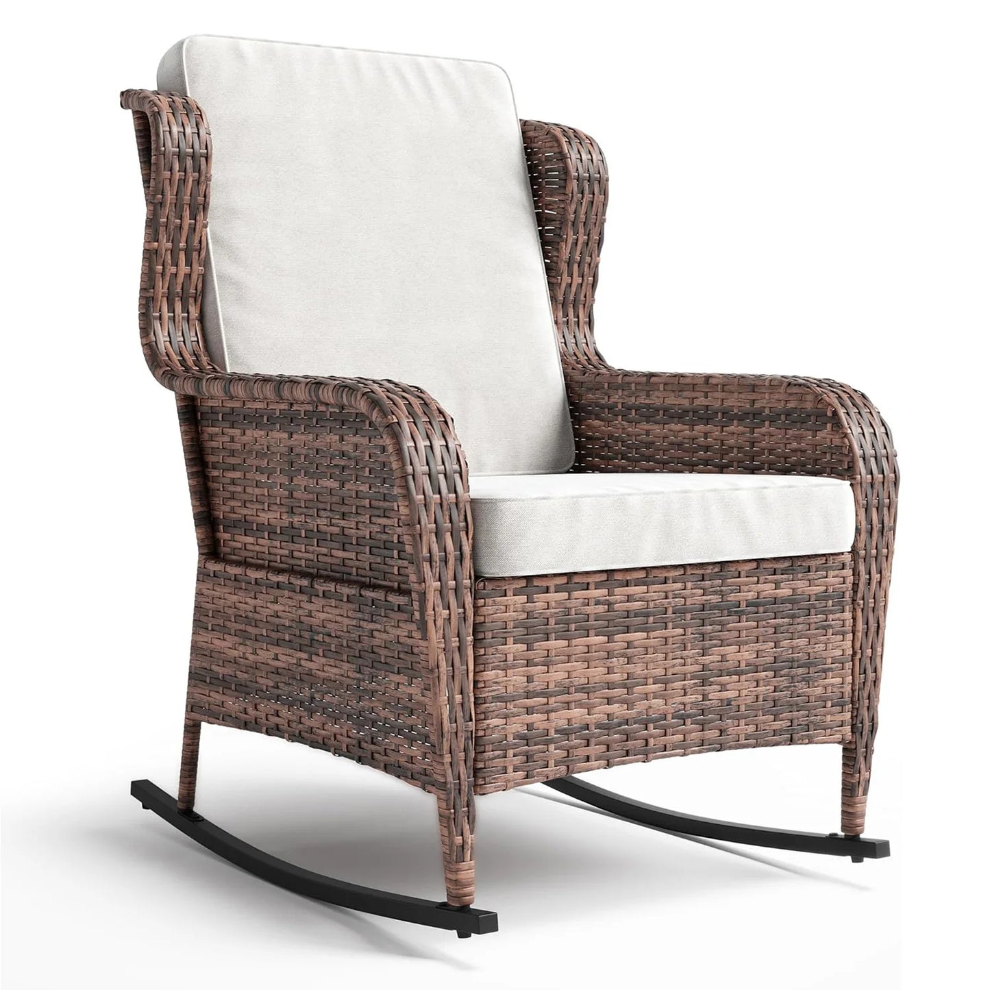 HiMISS Outdoor Wicker Rocking Chair All Weather Patio Rocker Cushions