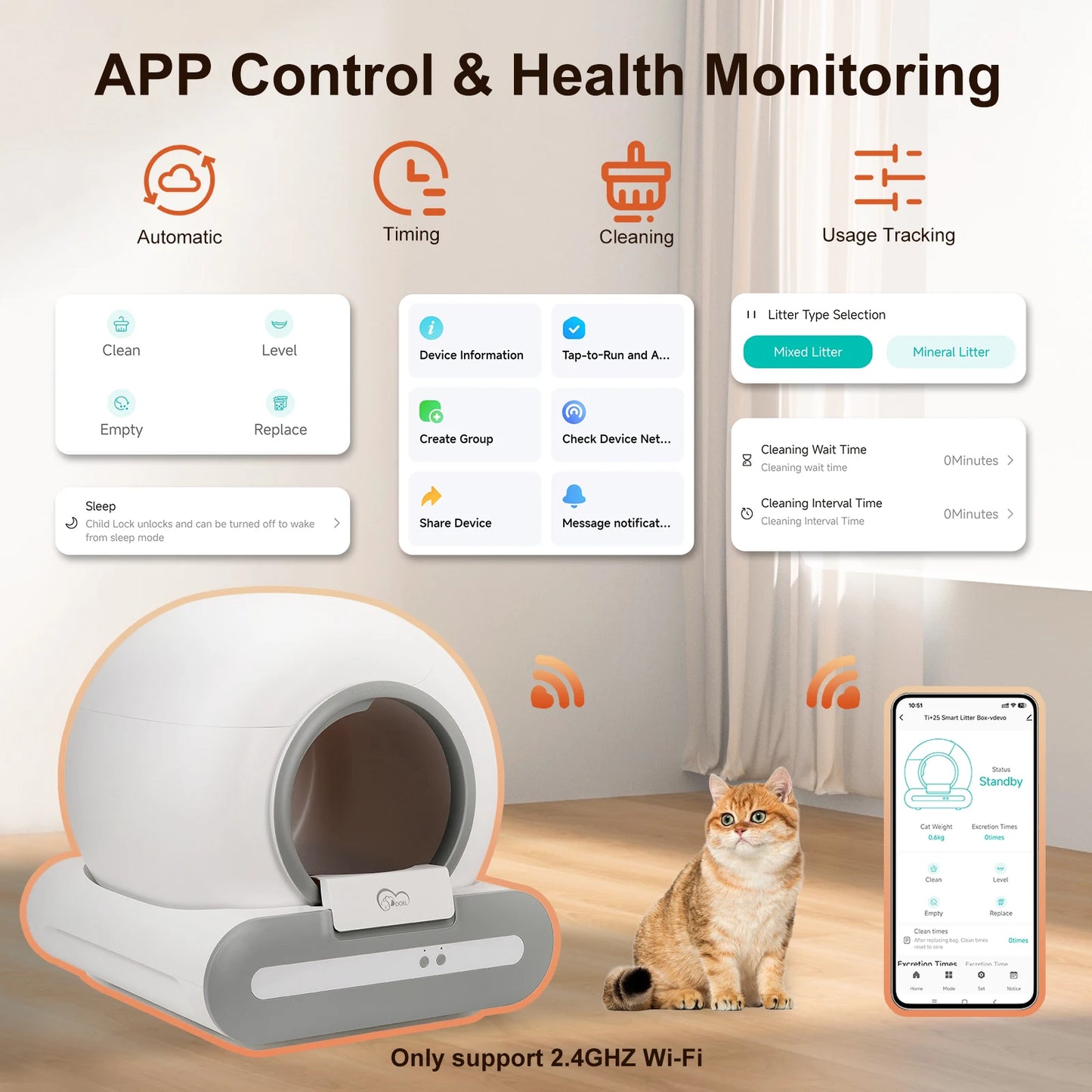 DOEL App Controlled Self-Cleaning Cat Litter Box for Home Use