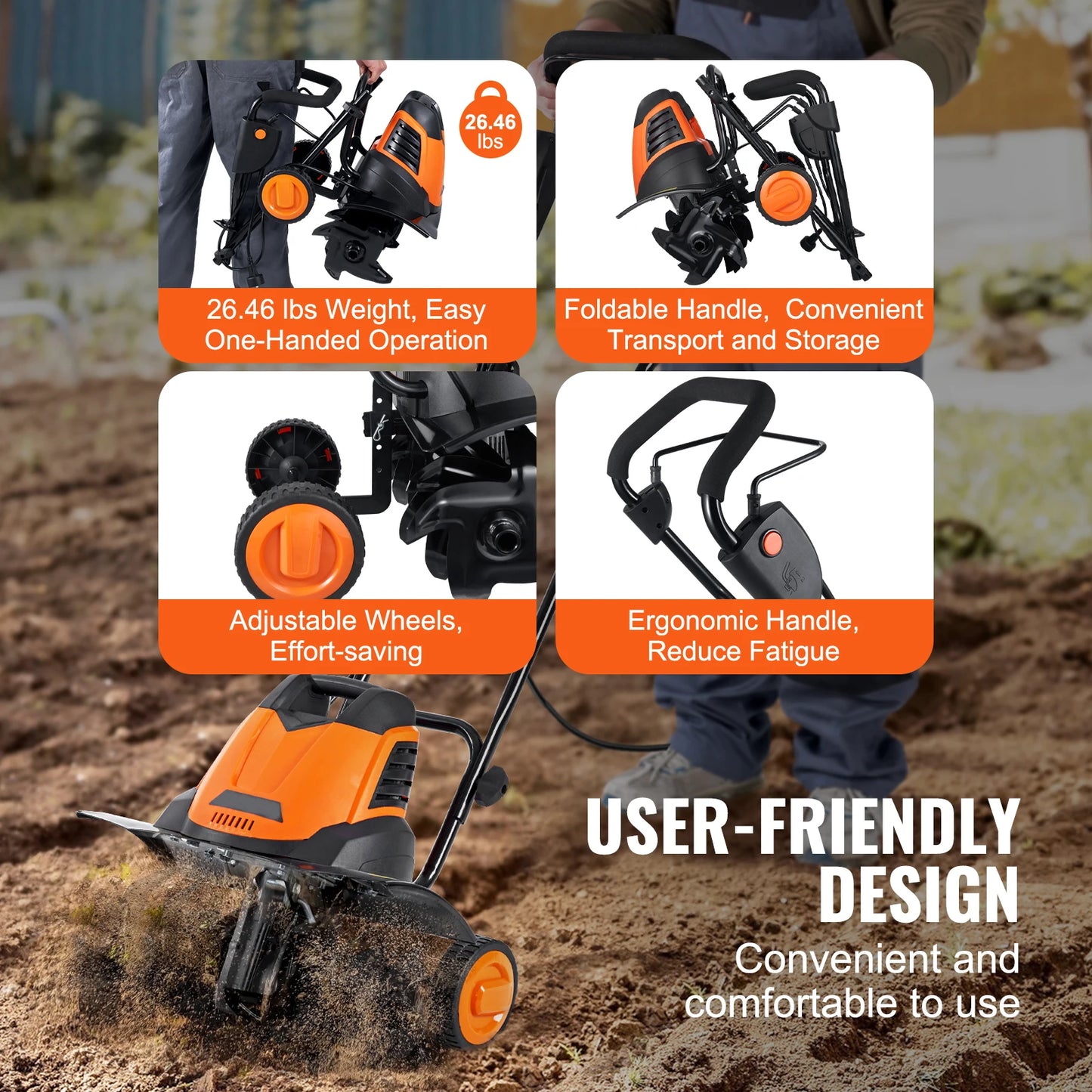 SucceBuy 12 Amp Corded Electric Tiller Cultivator Rototiller