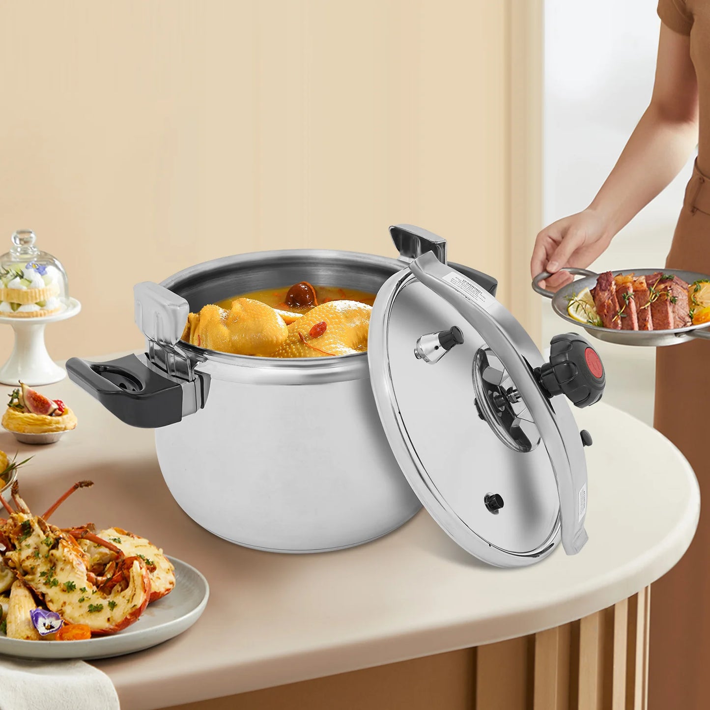 Bymaocar Silver 201 Stainless Steel Round Pressure Cooker