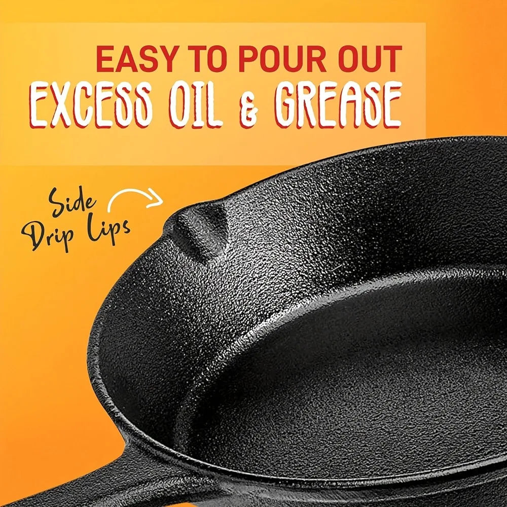 AEDG Cast Iron Skillet Set Pre Seasoned Heavy Duty Pans